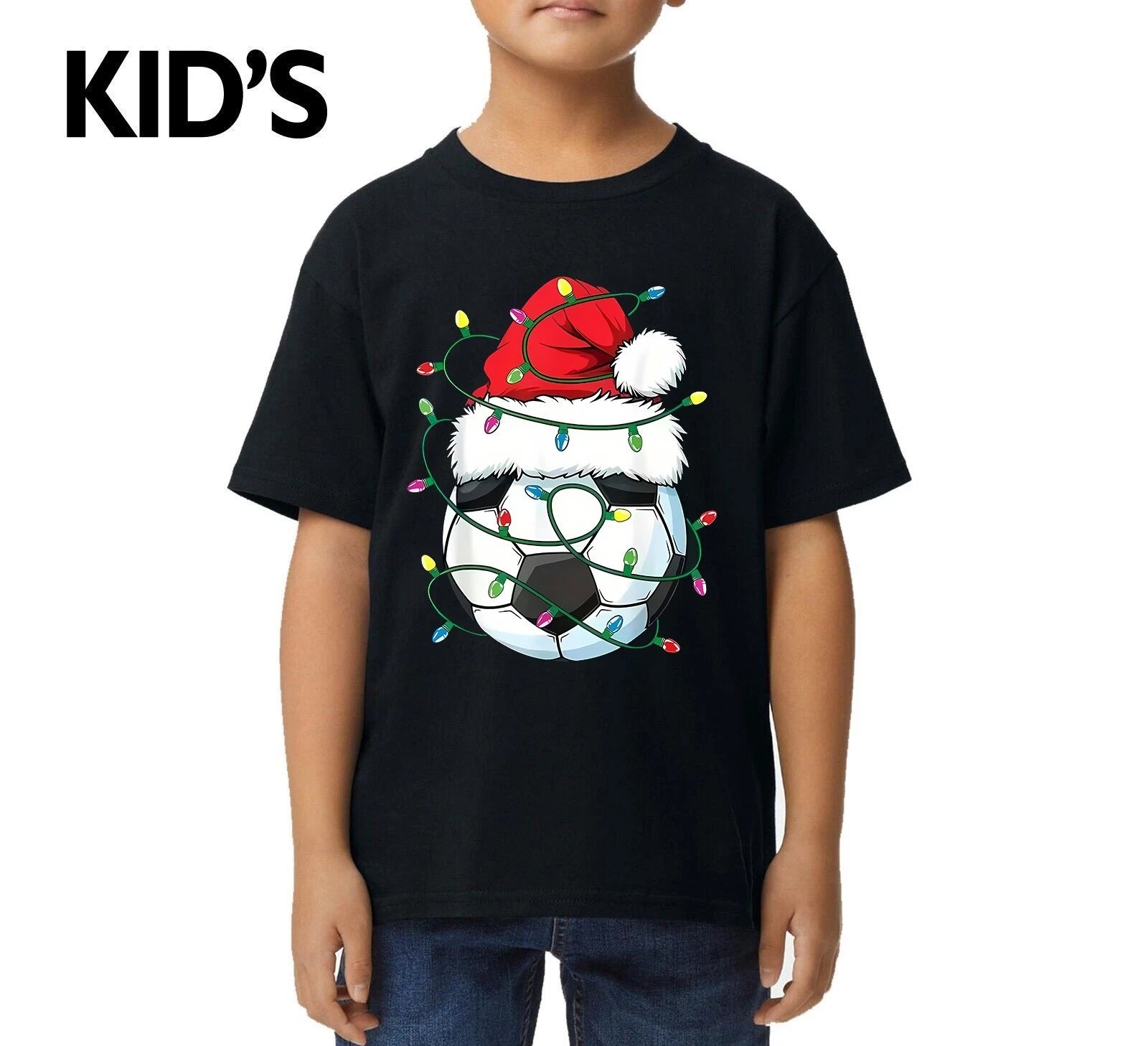 Santa Soccer Ball Sports Funny Football Print Novelty Joke Kids T-shirt Tee Top