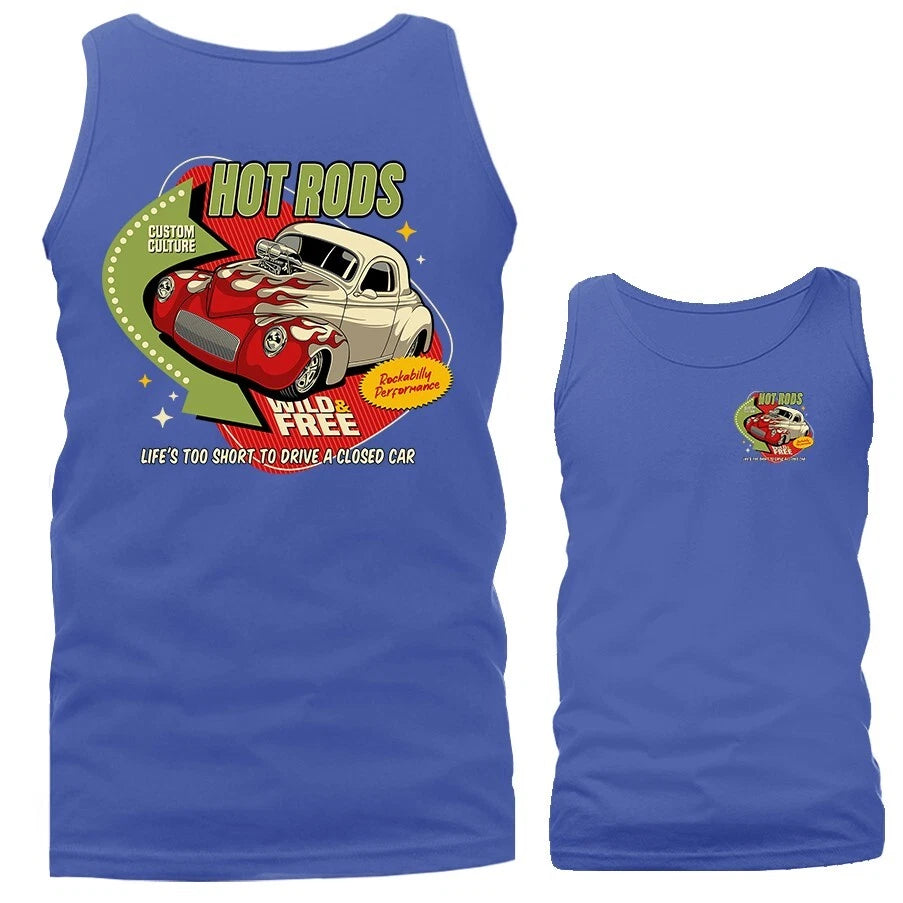 Wild & Free Hot Rods Classic Vintage Car Automobile Graphic Tank Top