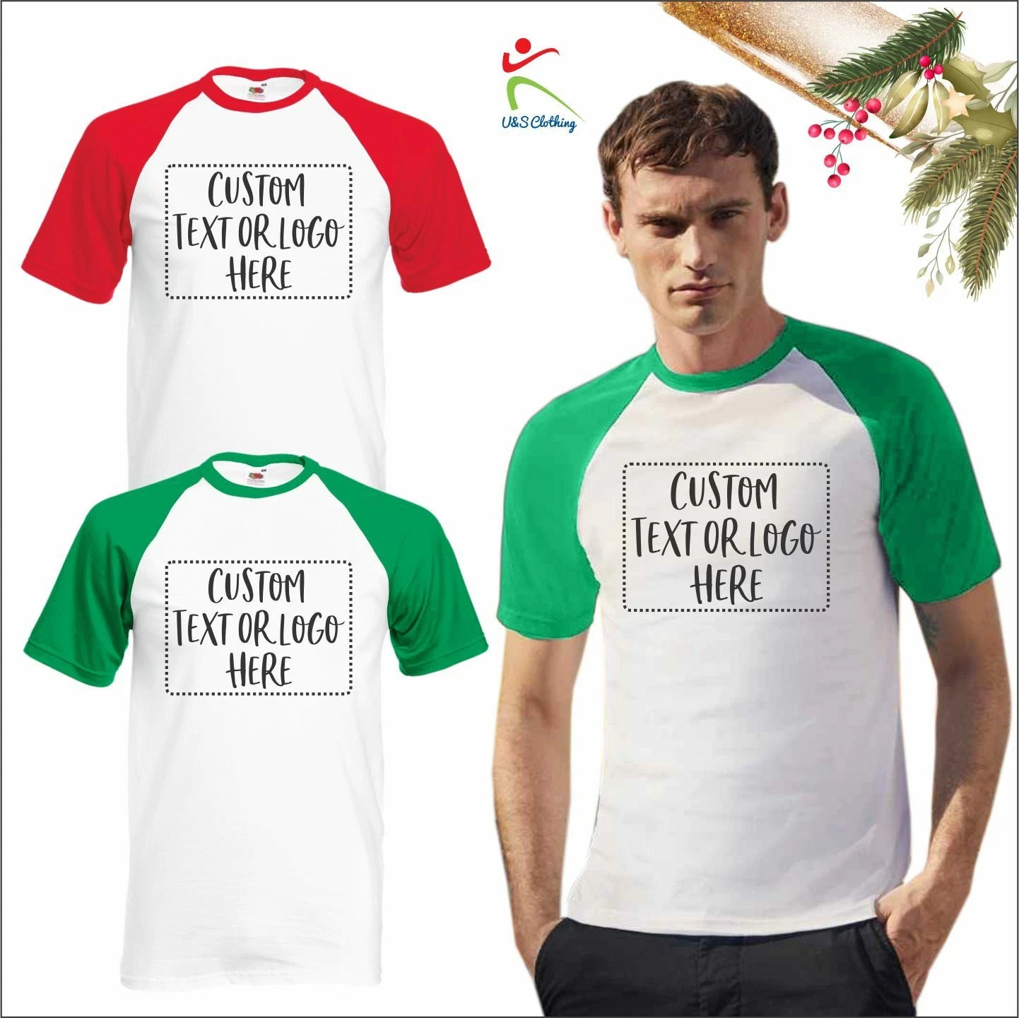 Christmas Party Short Sleeve Contrast T Shirt Custom Printed Party Xmas Costumes