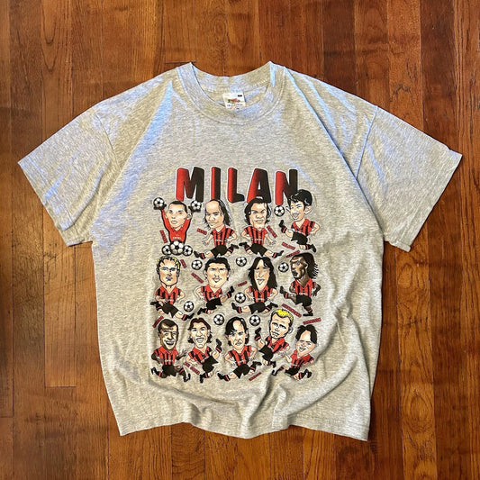 Vintage AC Milan Soccer Futbol Blokecore Caricature T-shirt L