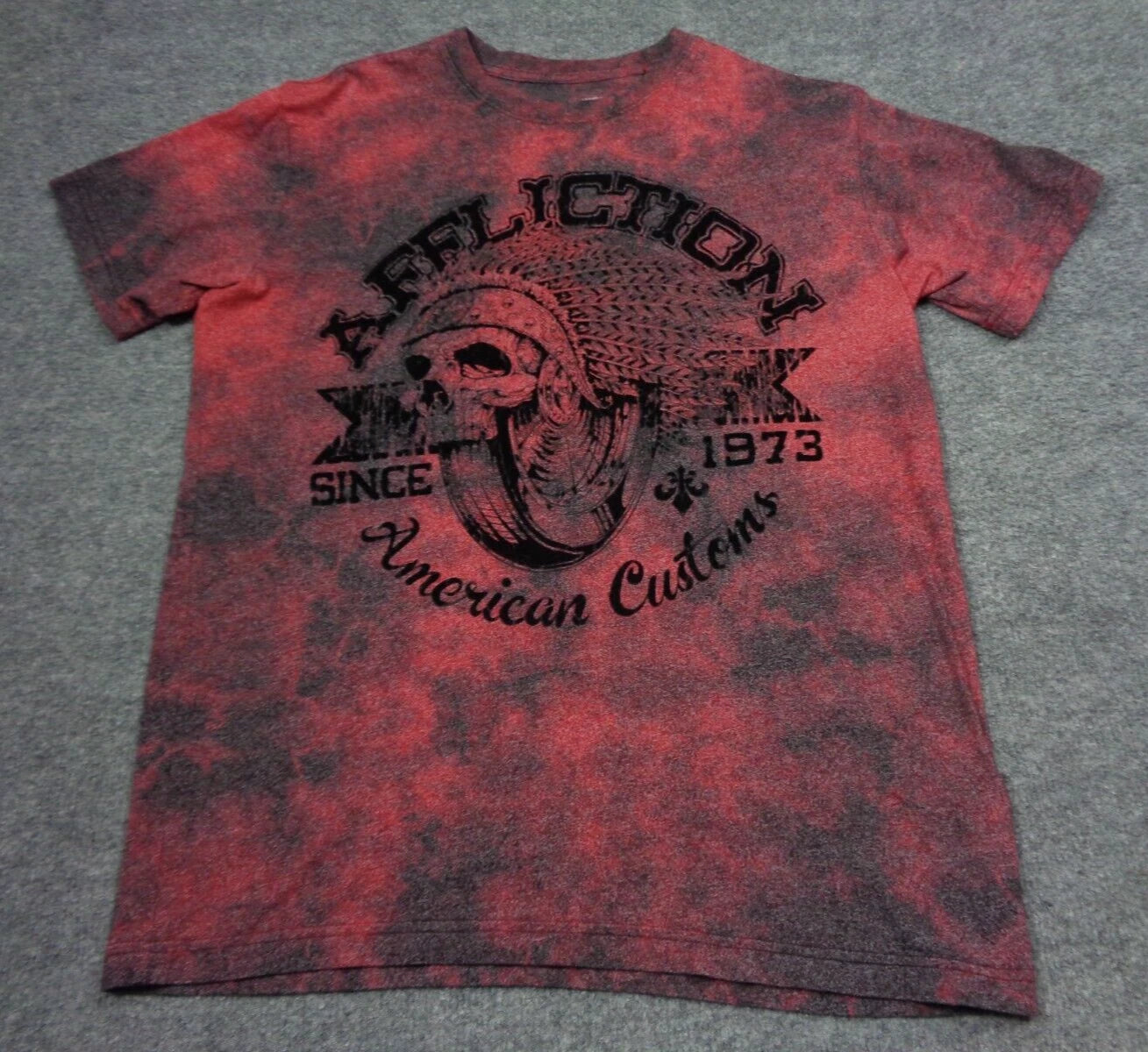 Affliction American Customs Shirt Mens M Red Skull Bones Native American Gothic