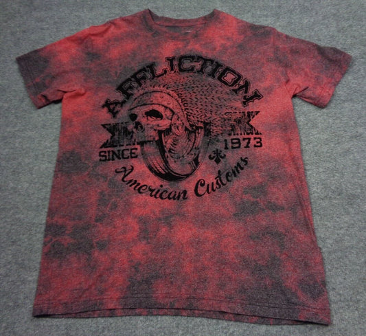 Affliction American Customs Shirt Mens M Red Skull Bones Native American Gothic