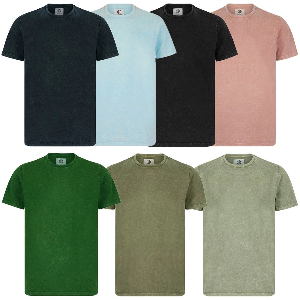 Men's Premium Cotton T-Shirt Vintage Acid Wash Tie Dye Style Crew Neck Plain Top