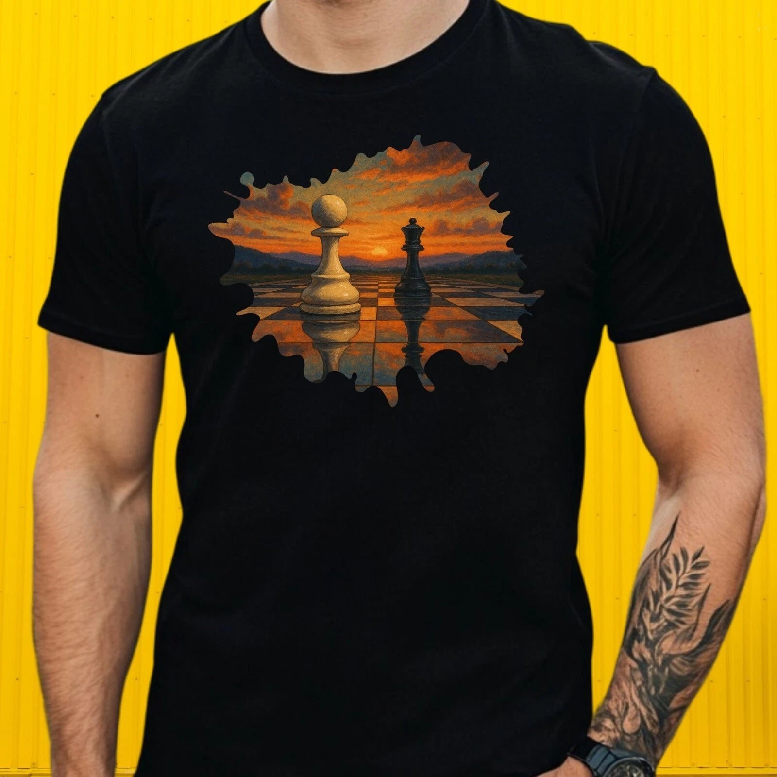 Mens Chess Piece King Reflection Motif Cotton T-Shirt Size S to 5XL