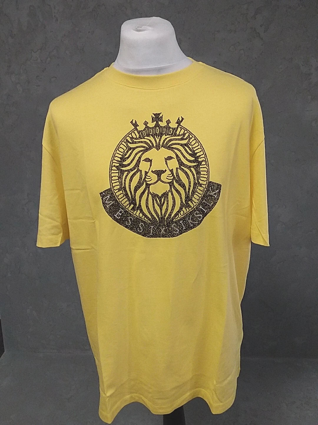 Messi X SikSilk Mens Yellow Rhinestone Oversized Tee Large
