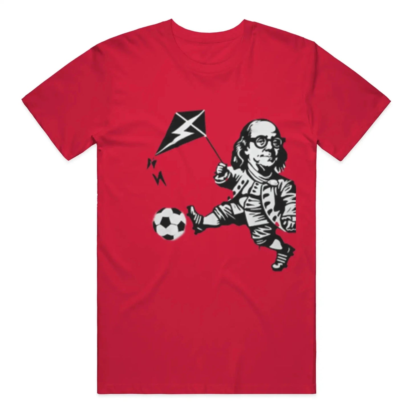Soccer Festive Philadelphia Party T-Shirt Benjamin Franklin Kicks A Soccer Ball