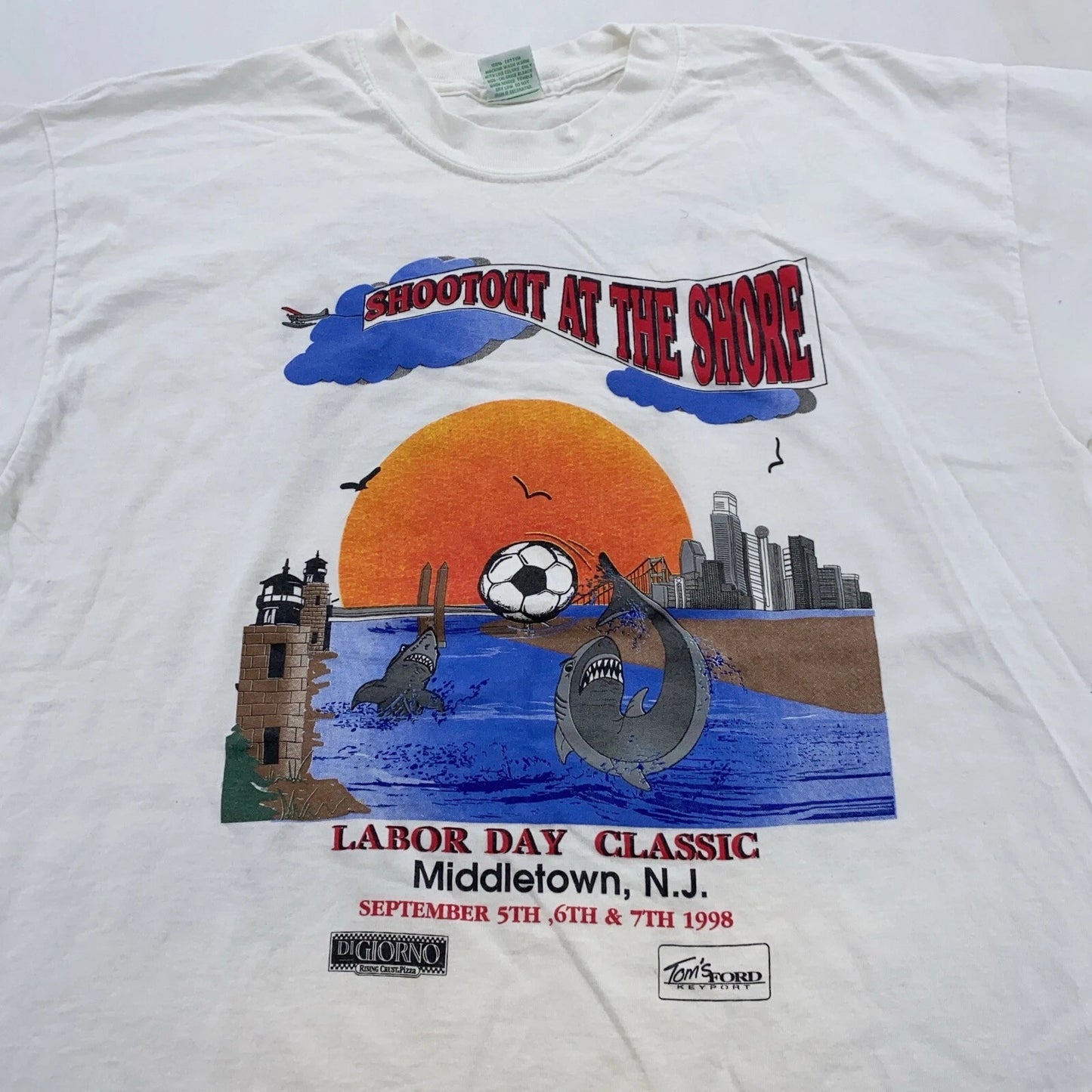 vintage 90s DIADORA SOCCER MIDDLETOWN NEW JERSEY SUNSET T-Shirt LARGE soft
