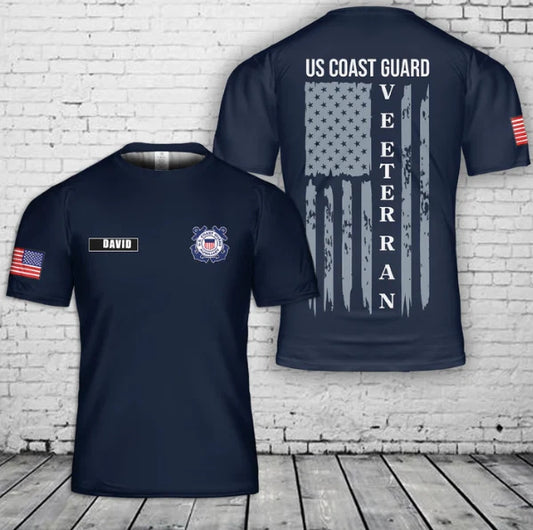 Custom Name US Coast Guard Veteran 3D T-Shirt