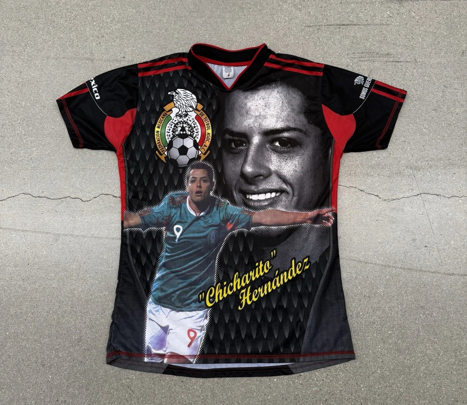 Vintage Chicharito Mexico All Over Print Black Men’s Soccer Jersey Large Futbol