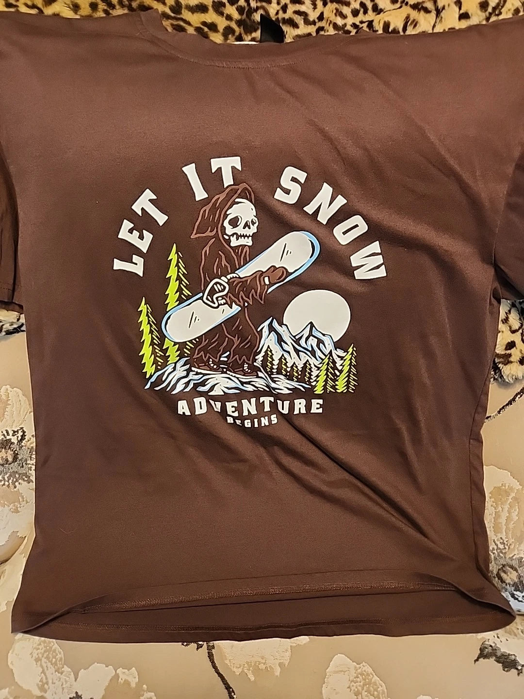 Let It Snow Grim Reaper Custom T Shirt Size XL Mens. Super Soft Comfortable!