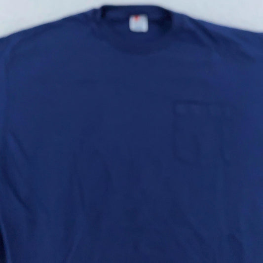 Vintage 90s Blank Navy Blue Hanes Pocket Shirt Mens L/XL Tee 100% Cotton Casual