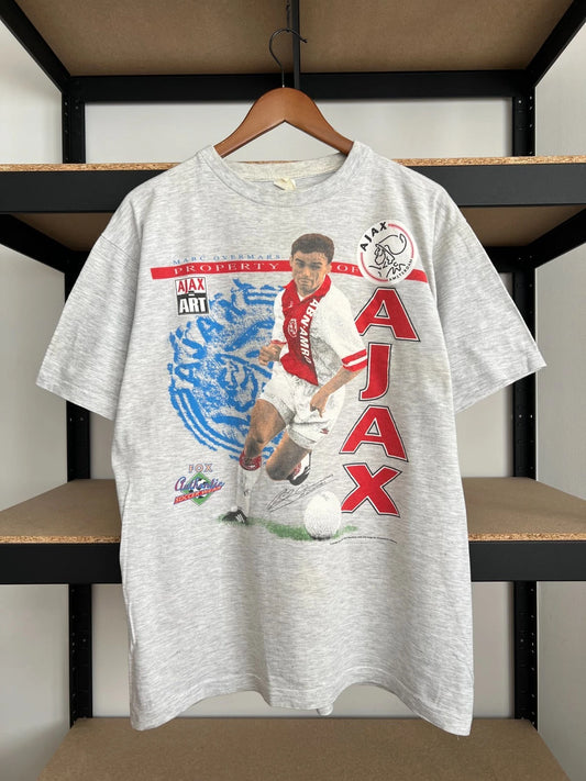Vintage 90s Marc Overmars Ajax Amsterdam Art Soccer Football T-shirt Sz XL