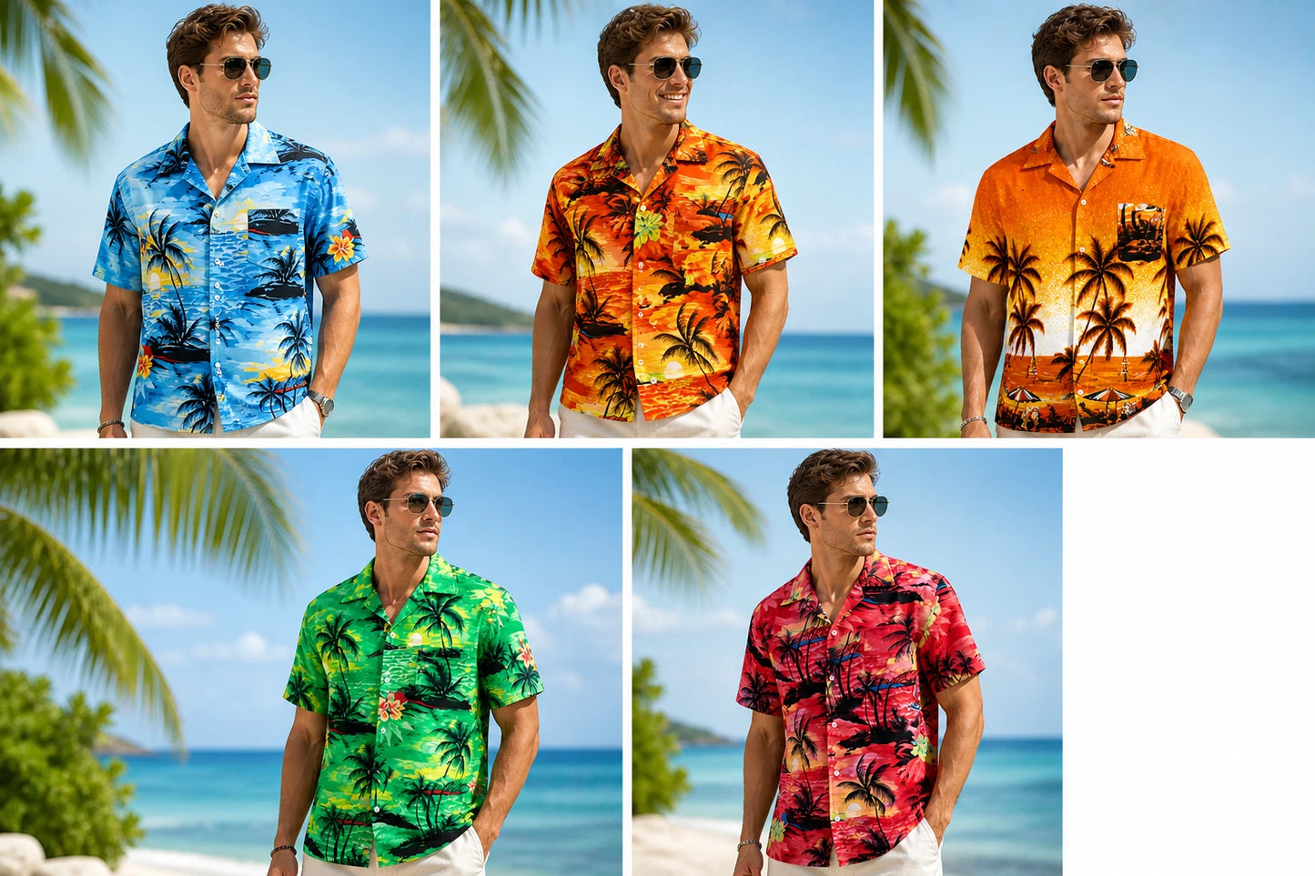 Men Hawaiian Shirt Palm Stag Beach Hawaii Aloha Party Summer Holiday Fancy Dress