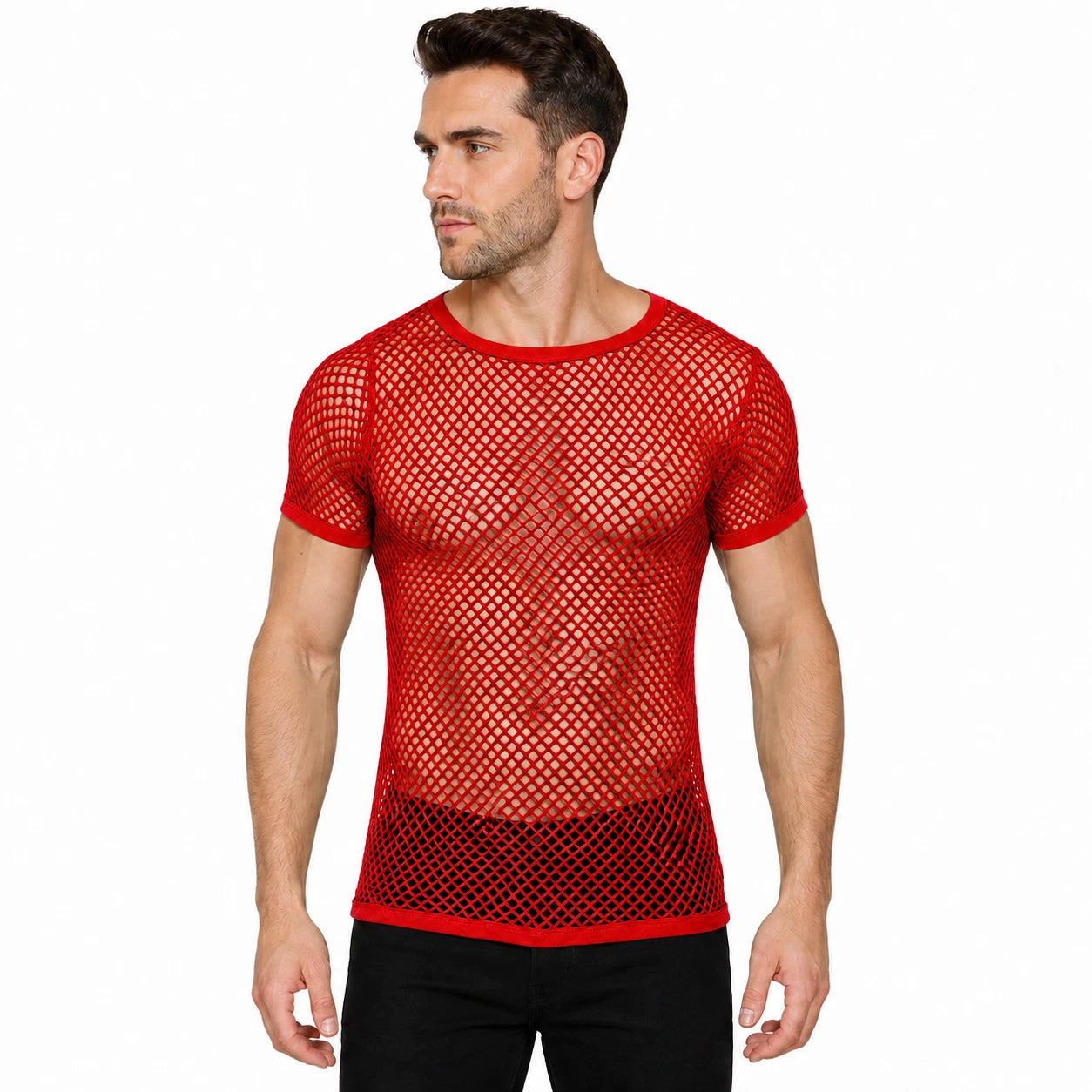 CRYSTAL MENS STRING MESH  RASTA COTTON MESH FISHNET SHORT SLEEVE T-SHIRT TOP NEW