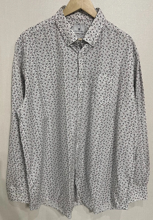 State of Art Men's Shirt XXL White Geometric Print Long Sleeve Organic Cotton