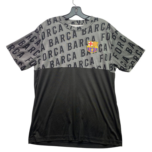 FC Barcelona Soccer Jersey Mens Large Spell Out AOP Athletic Athleisure