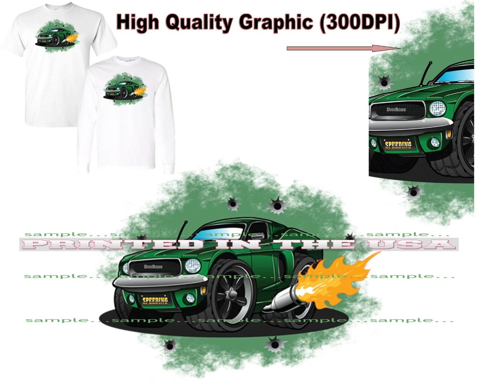 Digirods Bullitt Ford Classic Movie Green Mustang Speeding Cartoon Car T Shirt