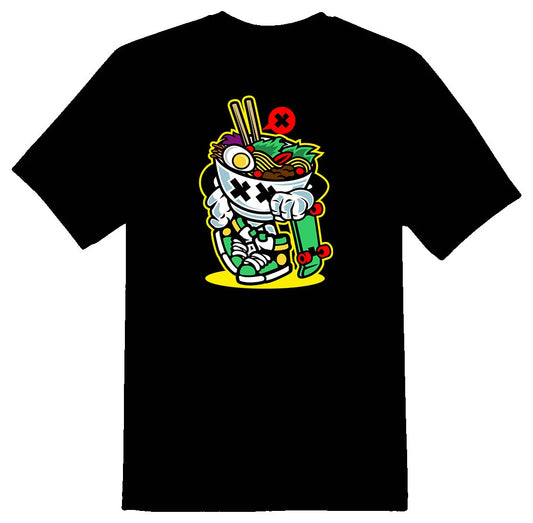 Ramen style noodles skateboard skateboarding Tee shirt black or white