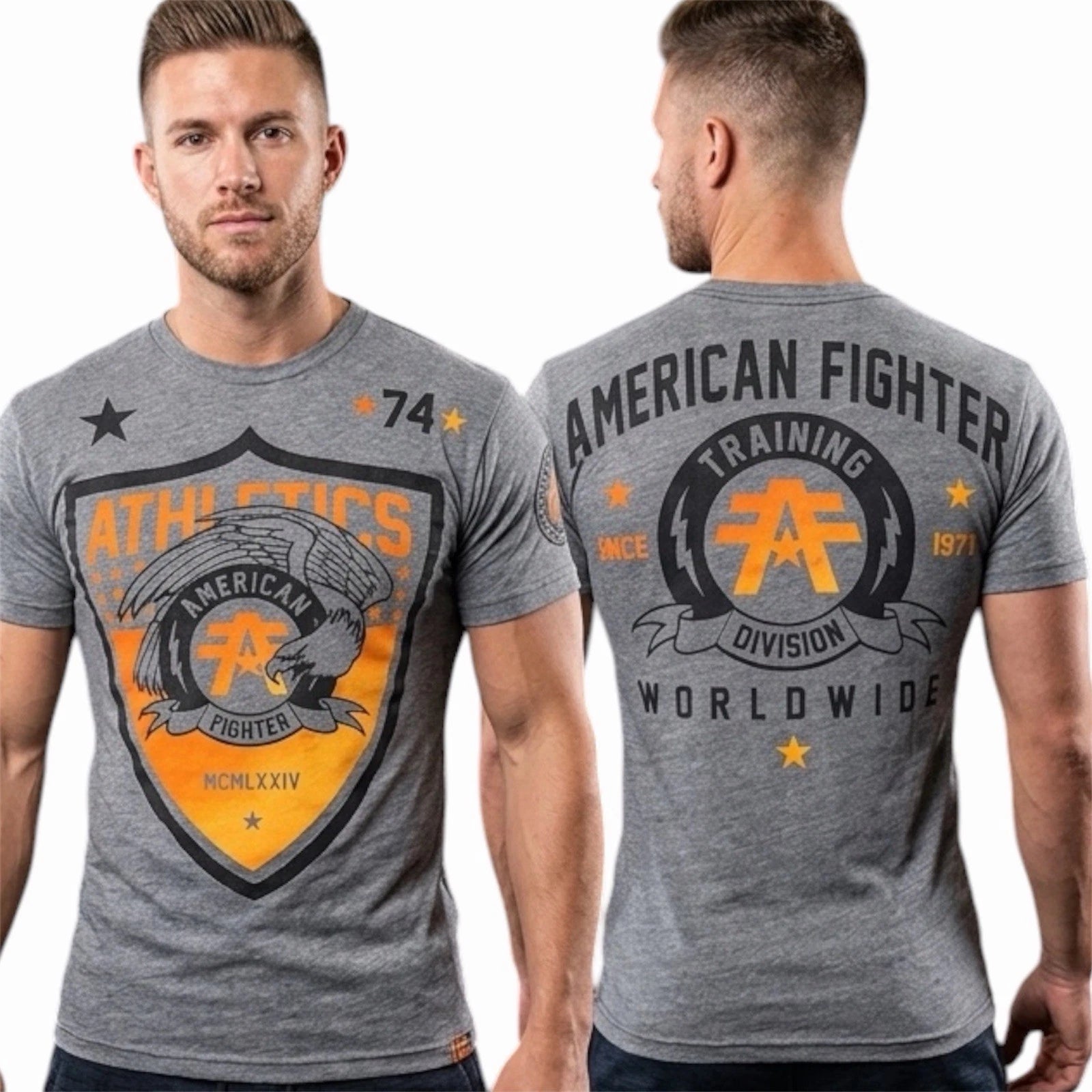 AMERICAN FIGHTER Heather Grey ATHENA Athletic Graphic T-shirt NWT