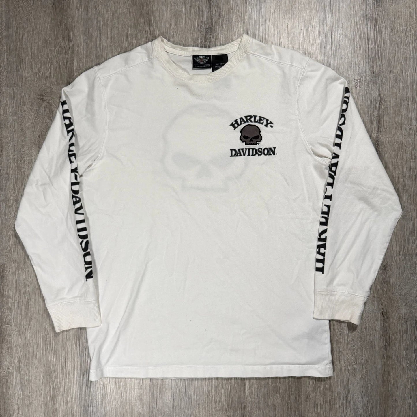 Harley-Davidson Skull Graphic Long Sleeve T-Shirt White Size L