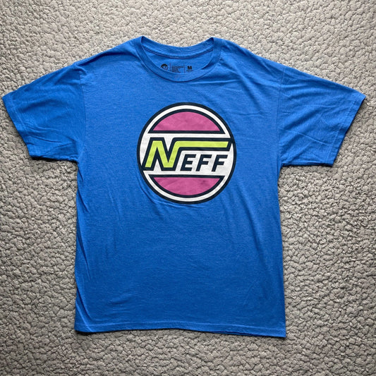 Neff Shirt Mens Medium Blue Graphic Crew Neck Short Sleeve Retro Cali Skater