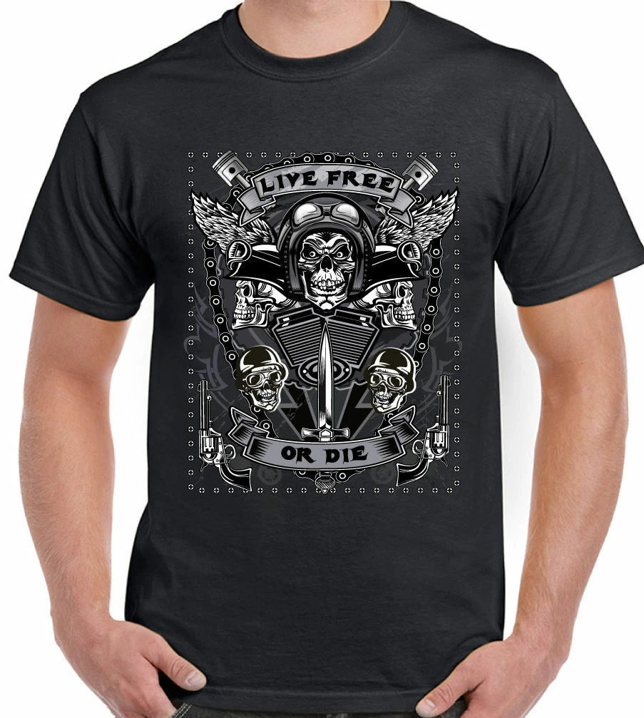 Motorbike T-Shirt Live Free Or Die Mens Bike Biker Motorcycle Fathers Day