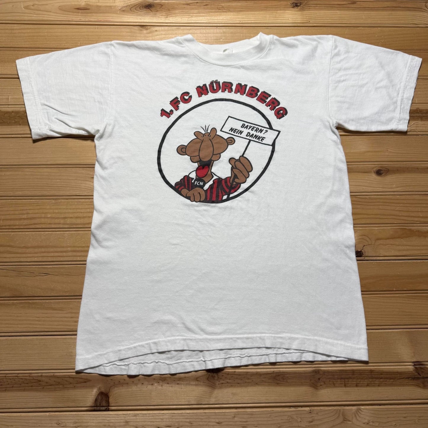 Vintage 90s 1.FC Nürnberg Bayern Nein Danke Cartoon Graphic T-Shirt - Medium