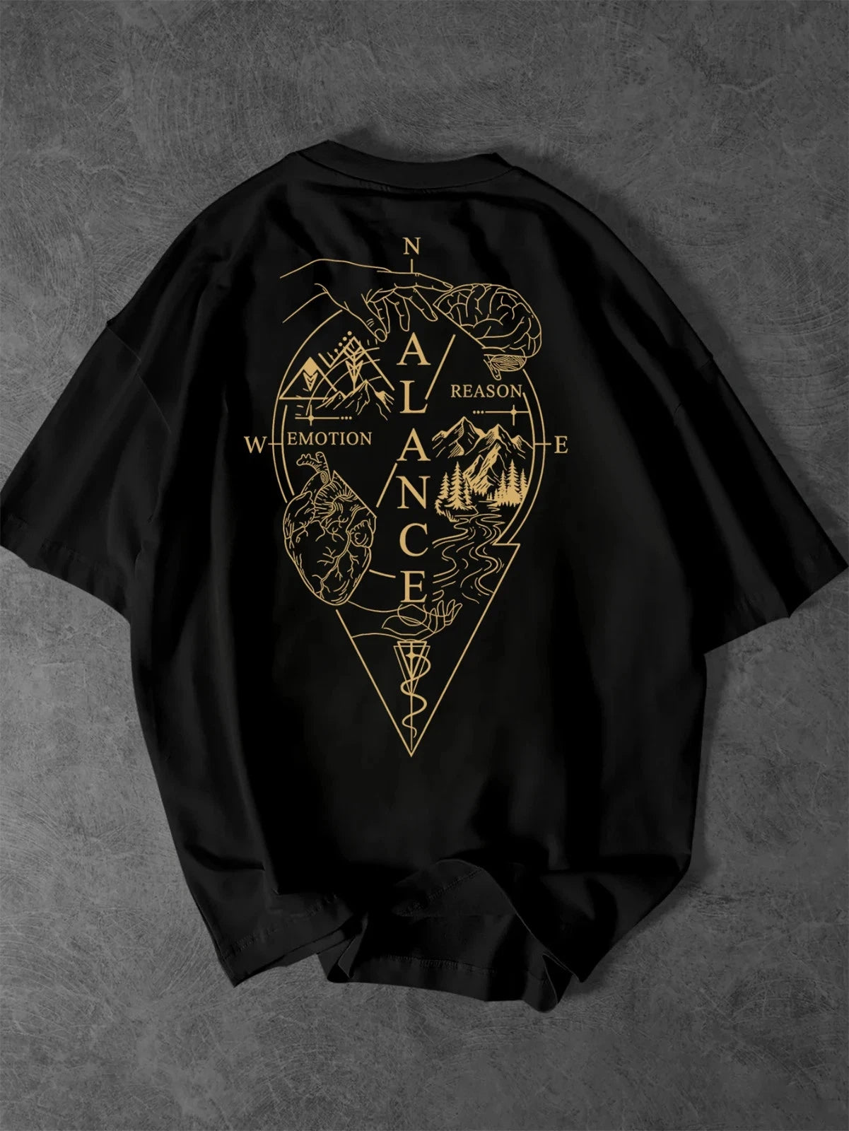 Men's Streetwear T-Shirt Balance Reason Emotion Compass Graphic Print Crew Neck