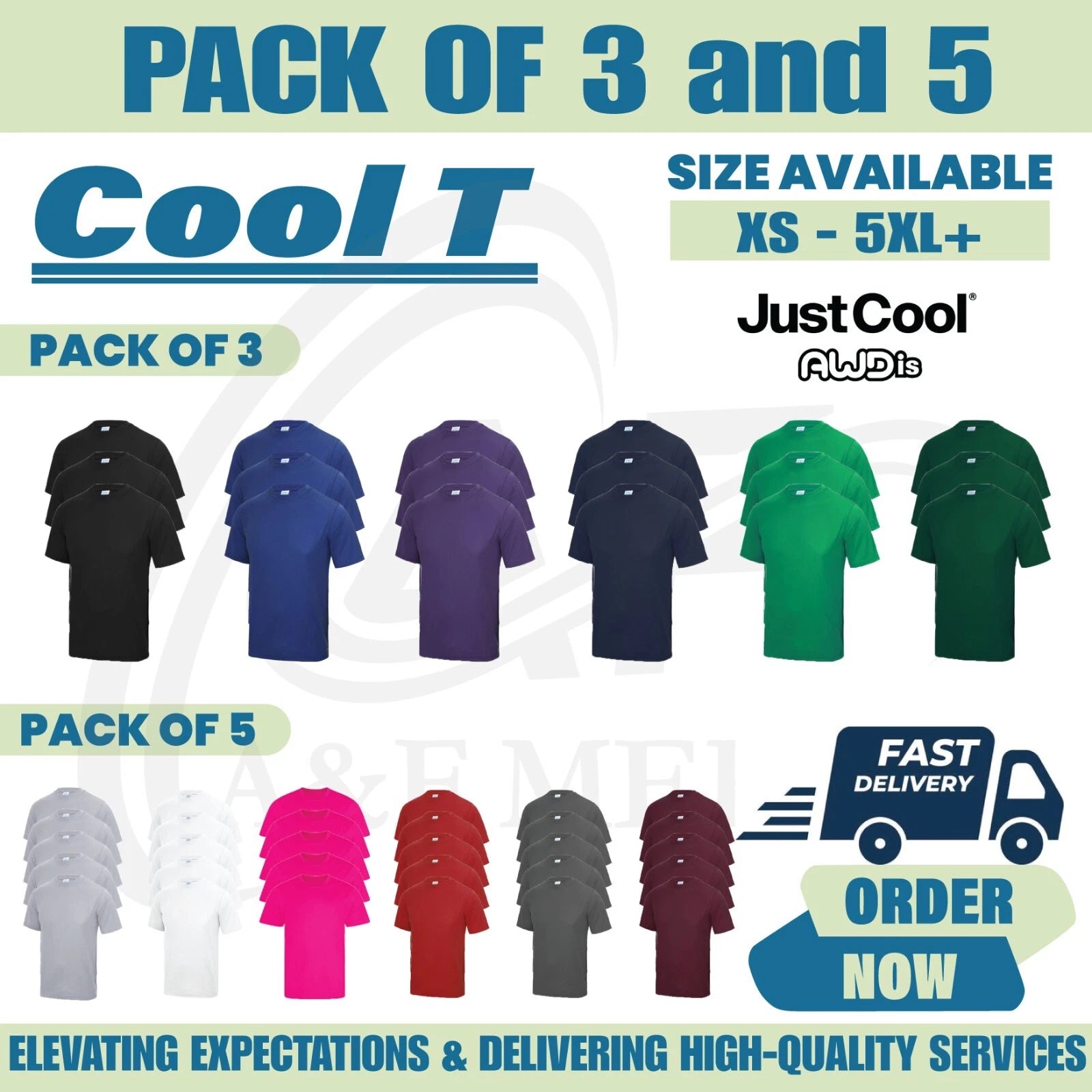 Pack 5 & 3 Just Cool AWDis T-Shirt Plain Casual Wear stag do hen Unisex JC001