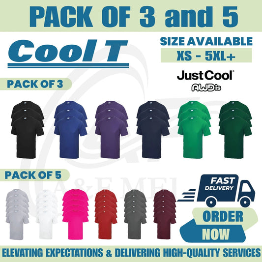 Pack 5 & 3 Just Cool AWDis T-Shirt Plain Casual Wear stag do hen Unisex JC001
