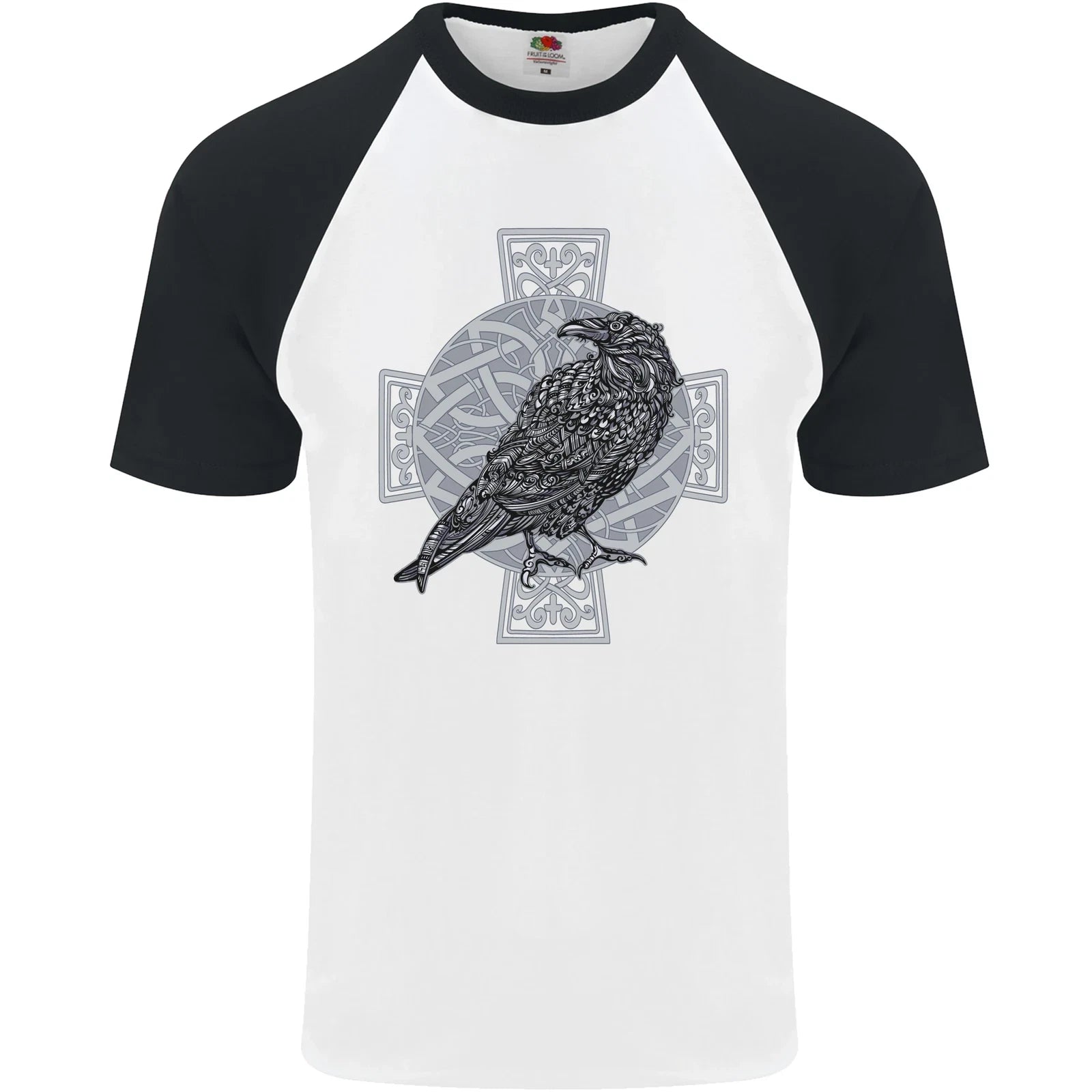 Odin Celtic Raven Viking Tattoo Cross Runic Mens S/S Baseball T-Shirt