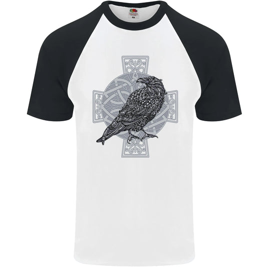 Odin Celtic Raven Viking Tattoo Cross Runic Mens S/S Baseball T-Shirt