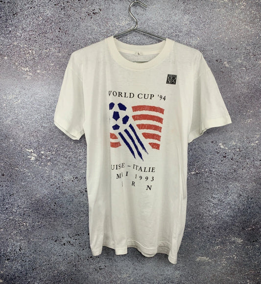 VINTAGE 1994 World Cup T Shirt Size M-L Suisse Italie Bern Football Soccer Tee
