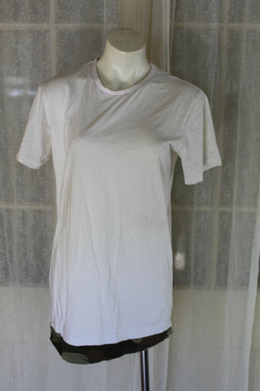 SIZE SMALL MR SIMPLE WHITE ARMY GREEN CAMO BOTTOM CONTRAST COTTON T-SHIRT TOP ☀️