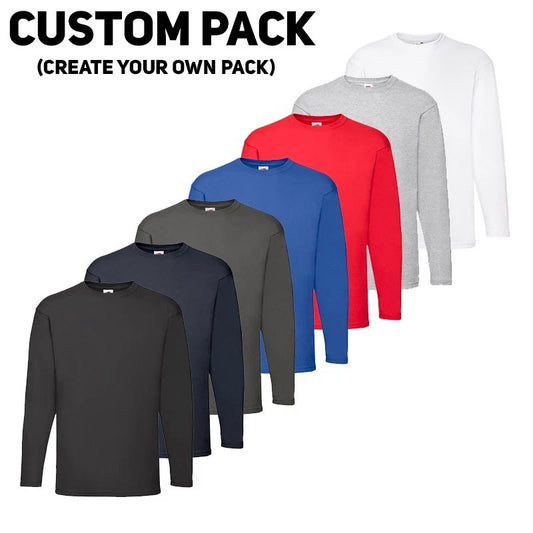 Fruit of the Loom Long Sleeve T Shirt 100% Cotton Plain Tee Mens T-Shirt Lot