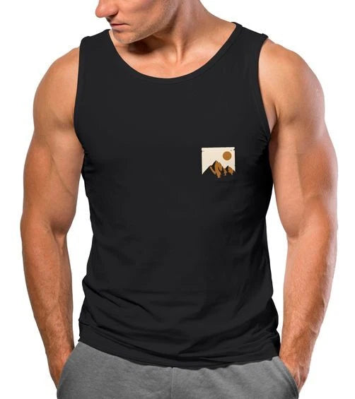 Mens Tank Top Outdoor Adventure Print Shirt Chest Logo Nature Mountains Hiking