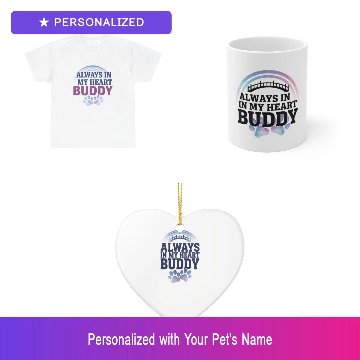 Custom Pet Memorial Gift Set Shirt Mug Ornament Personalized Name Bundle