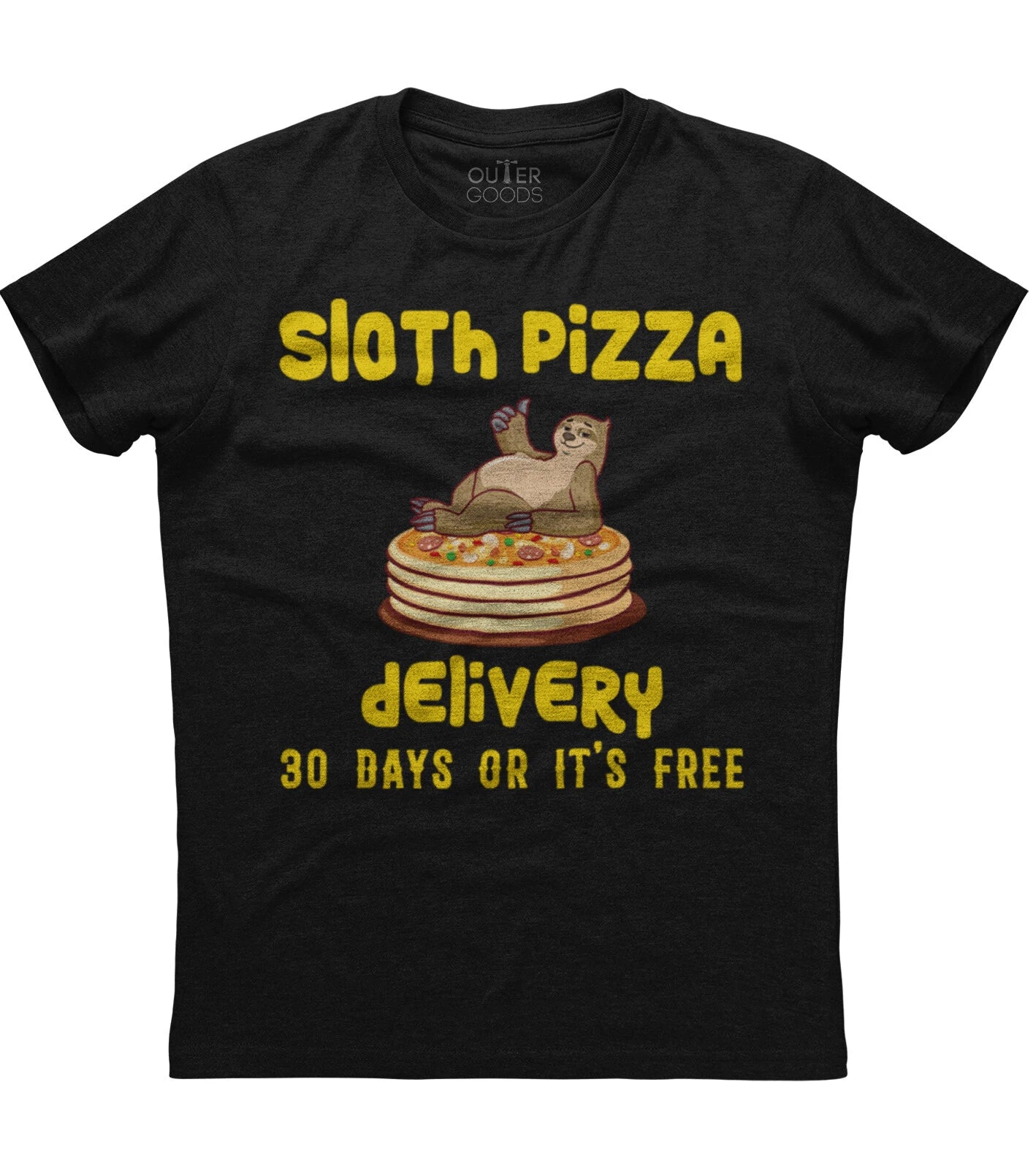 Sloth Pizza Delivery, Funny Sloth Pizza Mens Short Sleeve Cotton Black T-shirt
