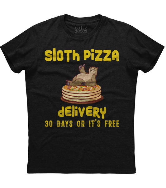 Sloth Pizza Delivery, Funny Sloth Pizza Mens Short Sleeve Cotton Black T-shirt