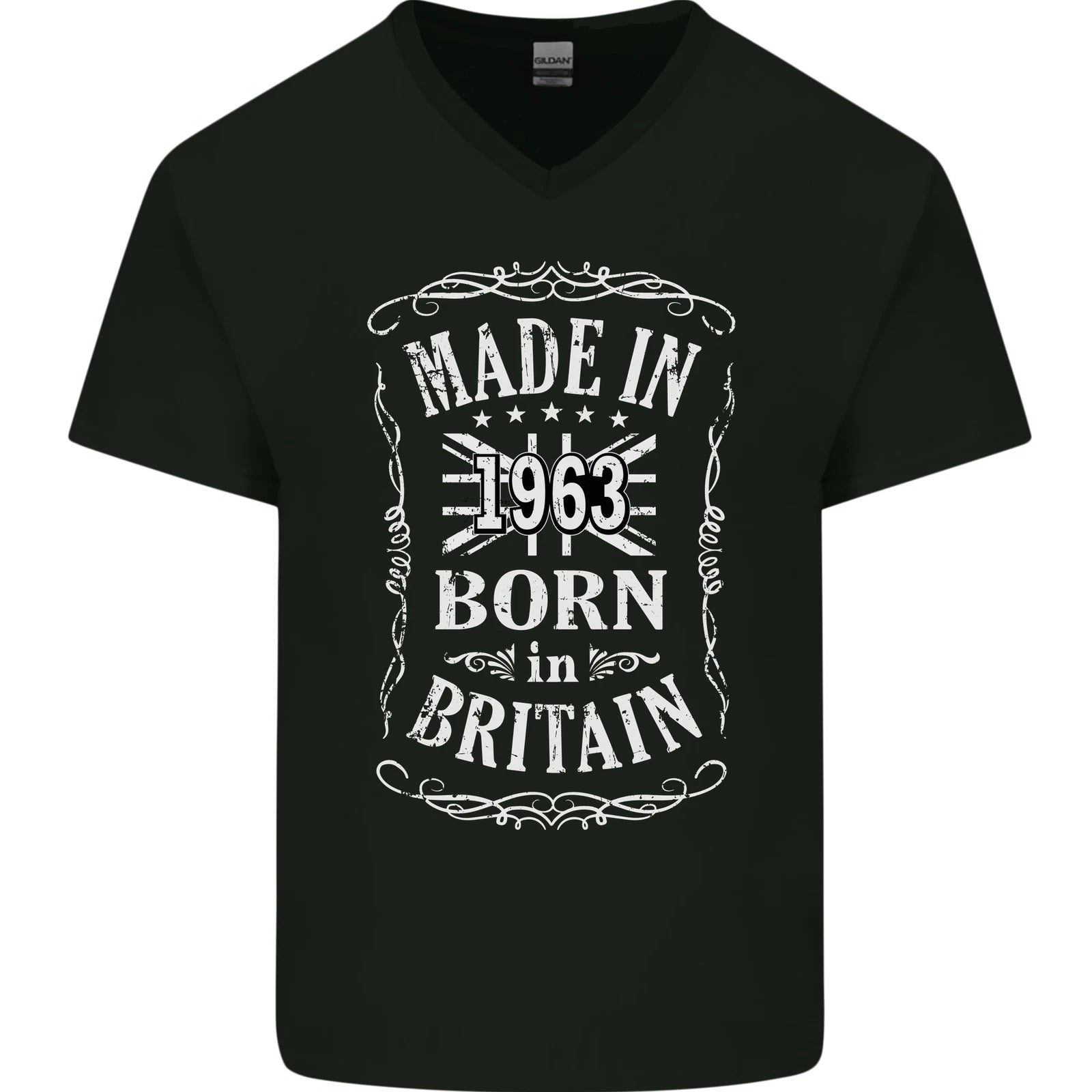 Born In Britain 63rd Birthday Made 1963 Mens V-Neck Cotton T-Shirt