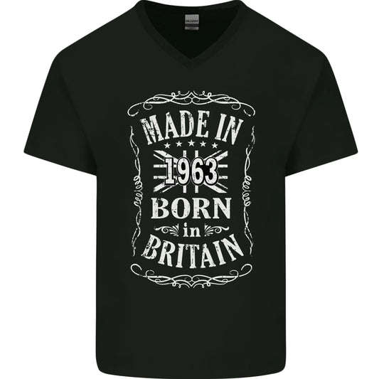 Born In Britain 63rd Birthday Made 1963 Mens V-Neck Cotton T-Shirt