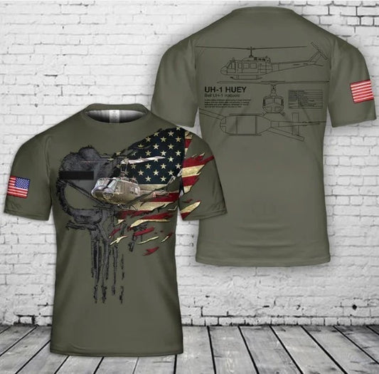 Custom Name US Army Bell UH-1 Huey T-Shirt 3D