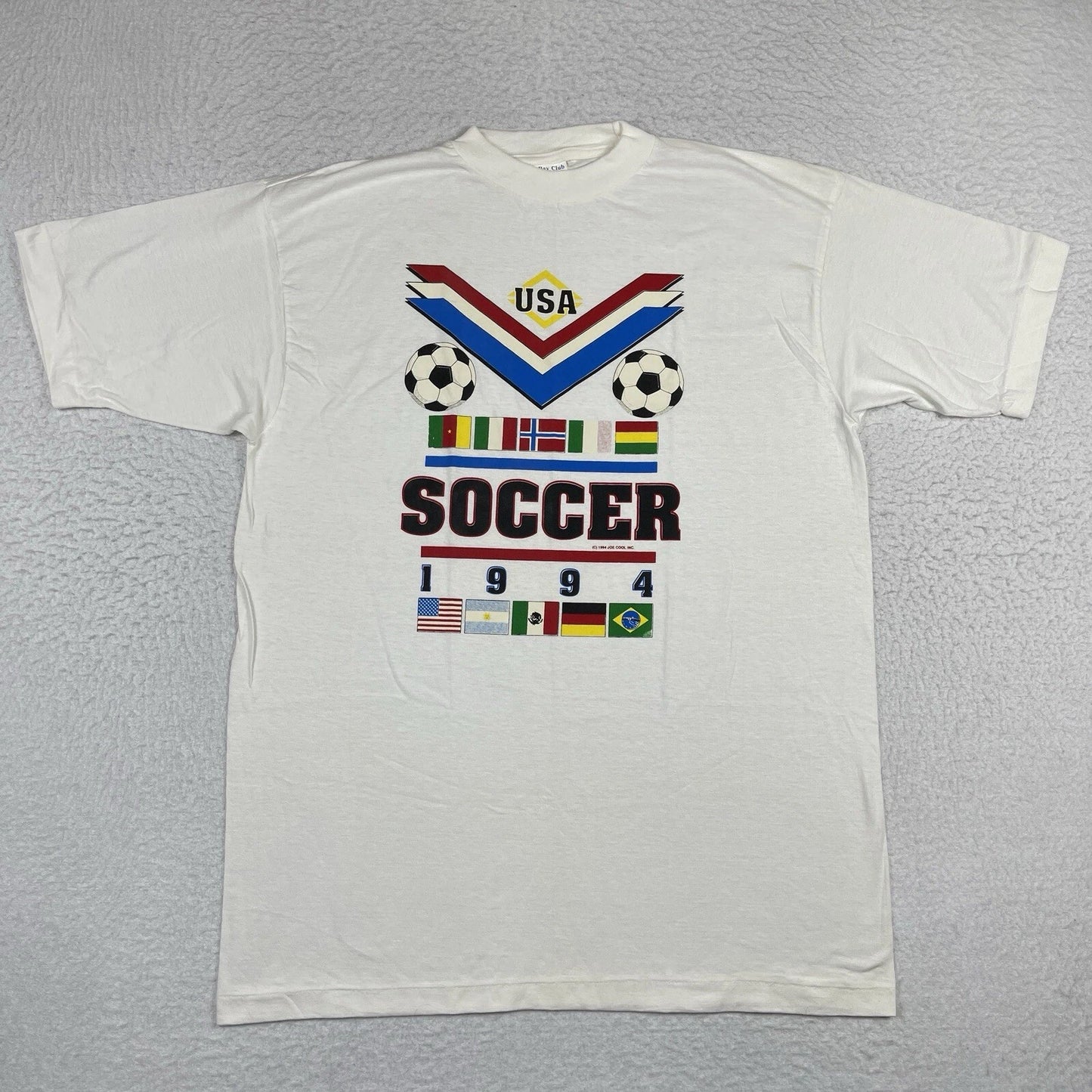 Bay Club Soccer T-Shirt Mens Large White 1994 USA World Cup Graphic Tee Vintage