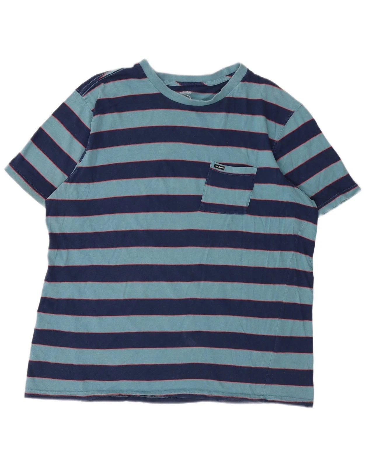 Volcom Mens Modern Fit T-Shirt Top XL Navy Blue Striped Cotton XZ14