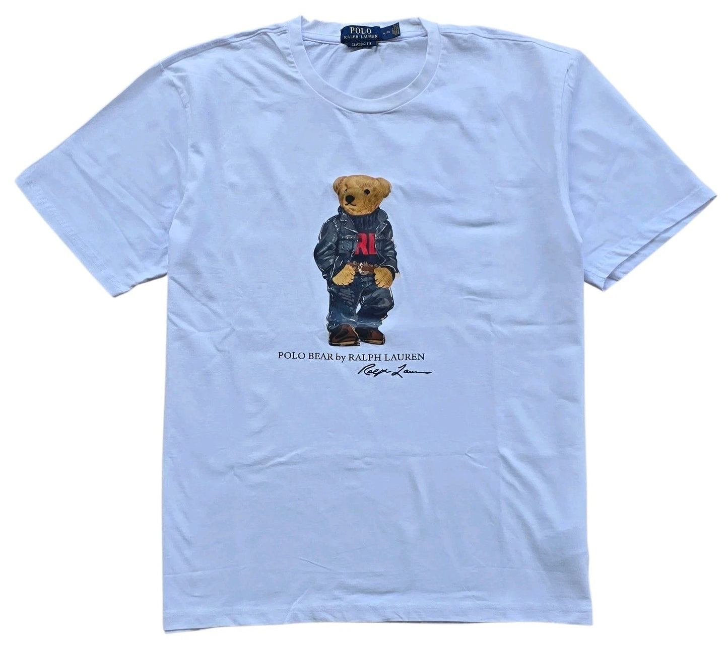 Polo Ralph Lauren Classic Fit Polo Bear Denim Crewneck Jersey T-Shirt White