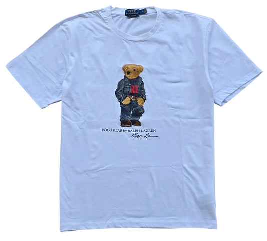 Polo Ralph Lauren Classic Fit Polo Bear Denim Crewneck Jersey T-Shirt White