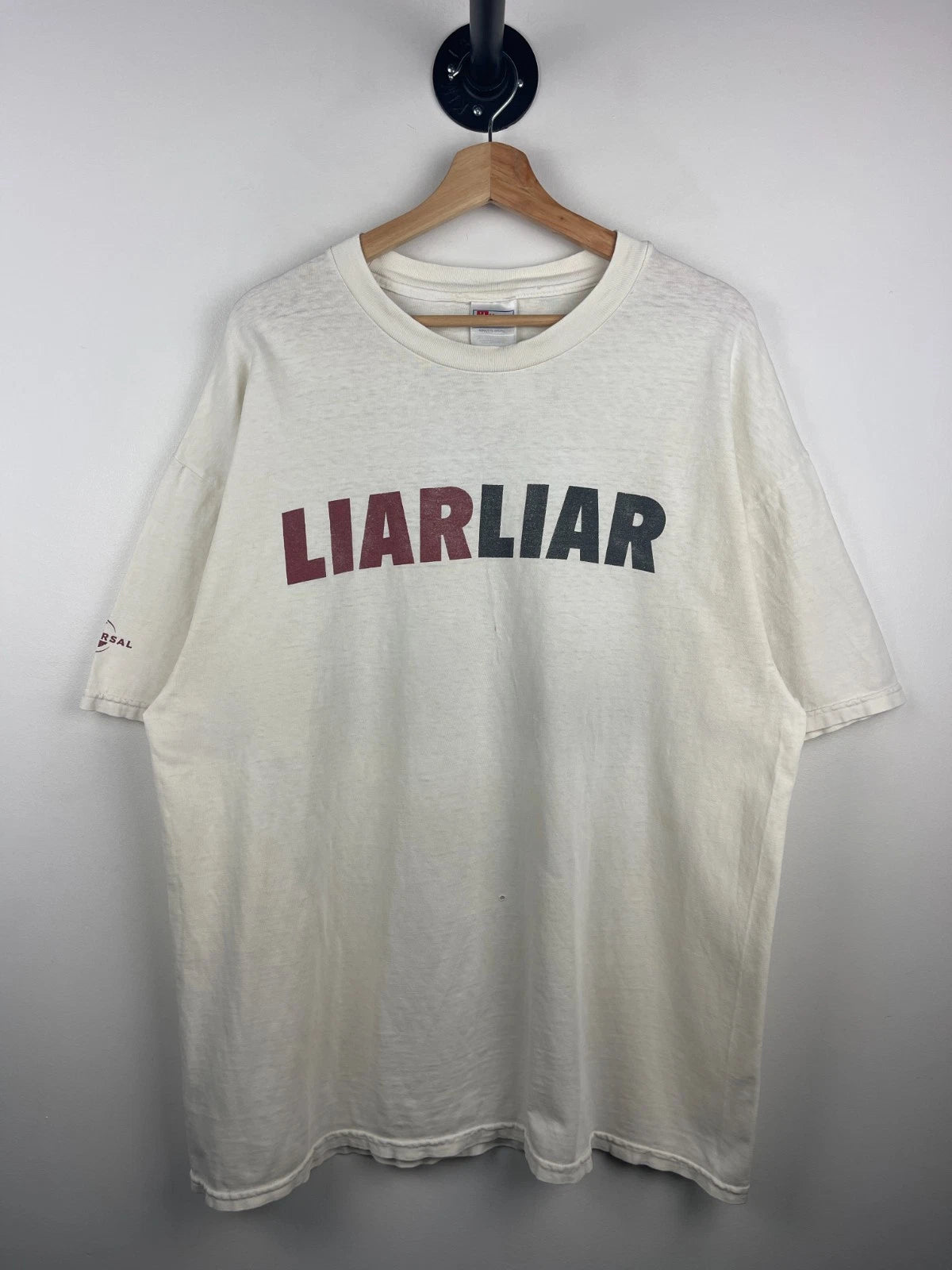 Vintage 90s Liar Liar Jim Carey Universal Studios Movie Promo White Tee Size XL