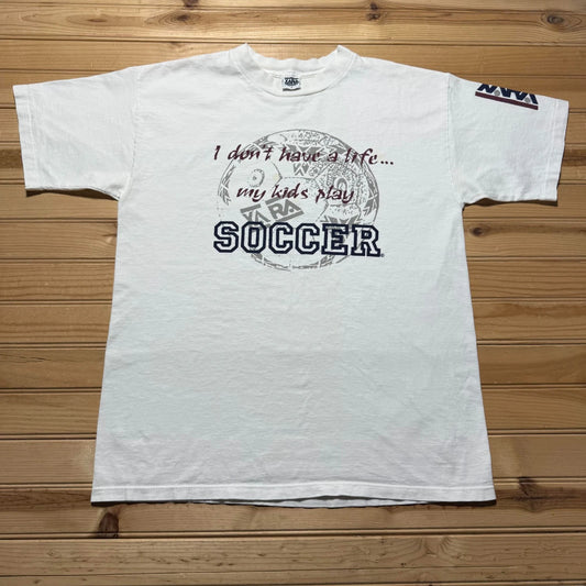 Vintage 90s I Don't Have A Life My Kids Play Soccer Graphic T-Shirt USA - Large