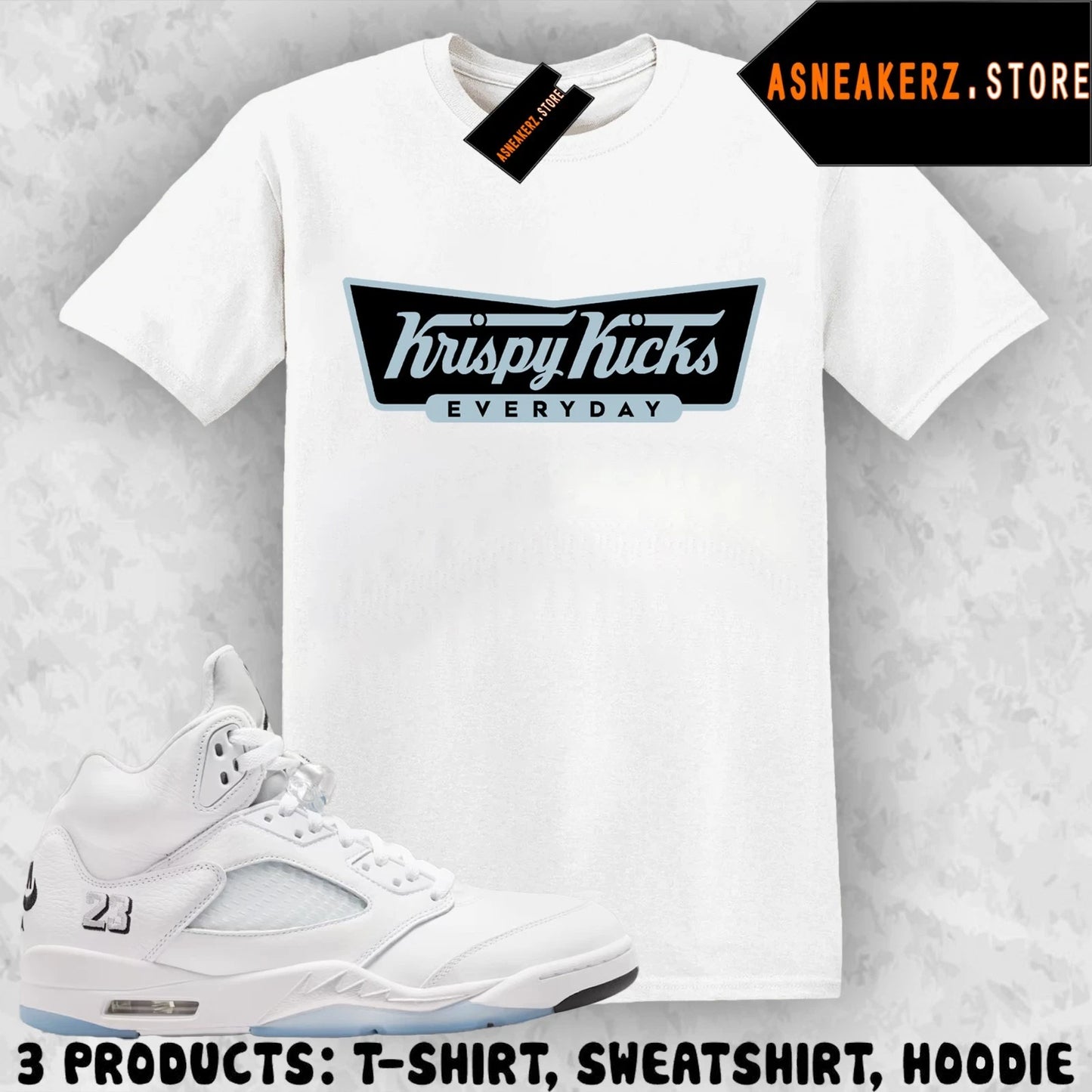 Tee Shirt Matching AJ 5 White Metallic 2026 Match Sneaker Krispy Kicks T-Shirt
