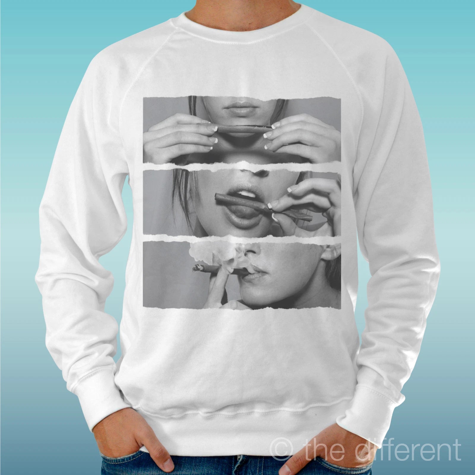 Felpa Man Light Sweater White " Girl Smoke " Road To Happiness